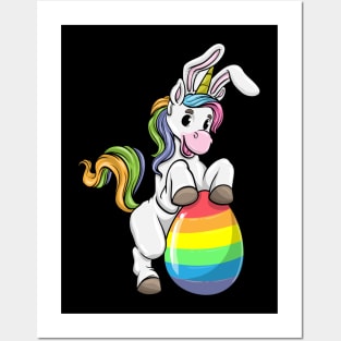 Unicorn as Easter bunny with Easter egg Posters and Art